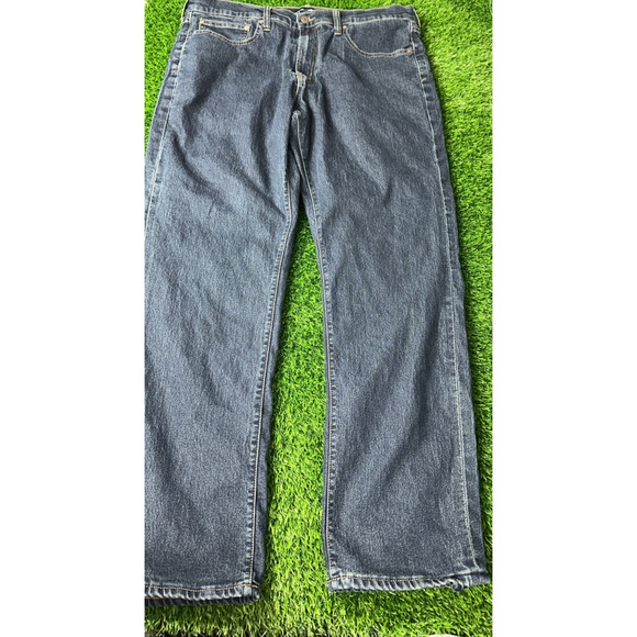 VINTAGE Lands' End Mens Plaid Lined Dark Washed Denim 38 Jeans Fits 38x32 - Picture 1 of 11